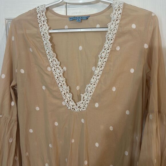 Antonio Melani Women's Embroidered Floral Tunic Cover-up Dress Natural Small - Picture 3 of 9